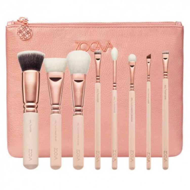 ست براش زویا 8 عددی همراه کیف چرم ZOEVA Rose Golden
